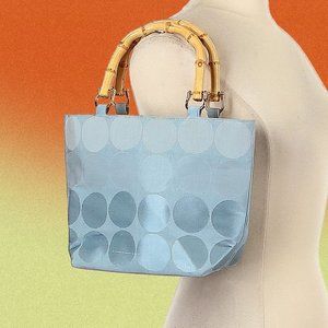 Vintage 90s baby blue bamboo handle purse